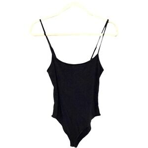 Forever 21 Black Ribbed Bodysuit Cami Adjustable Strap Snap Closure Size Medium